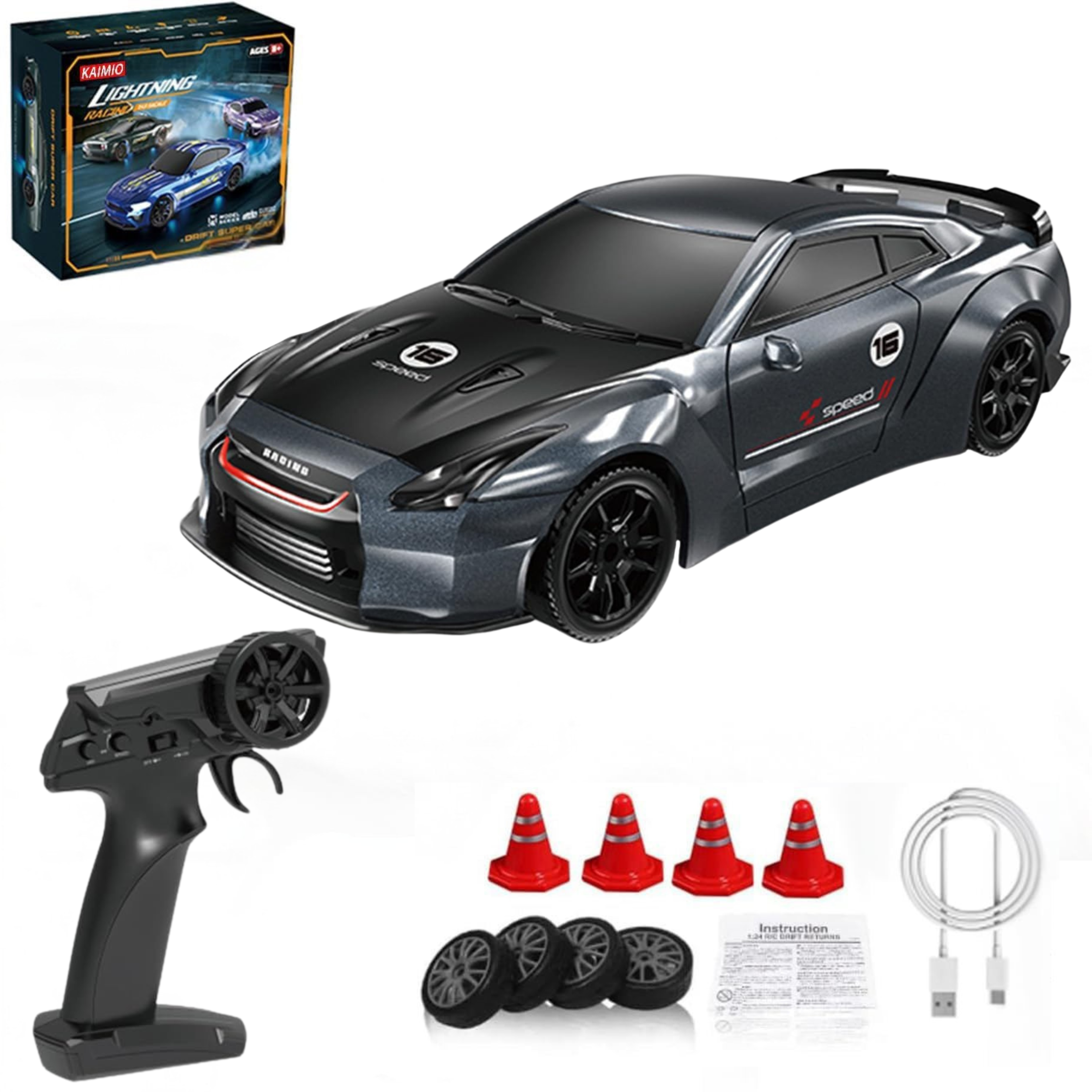 Krishiv RCS RC Drift Car for Kids Adults - 1:43 Scale 4WD Proportional Steering App Controlled Remote Control Car with LED Lights High Speed 15km/h Toy Gift