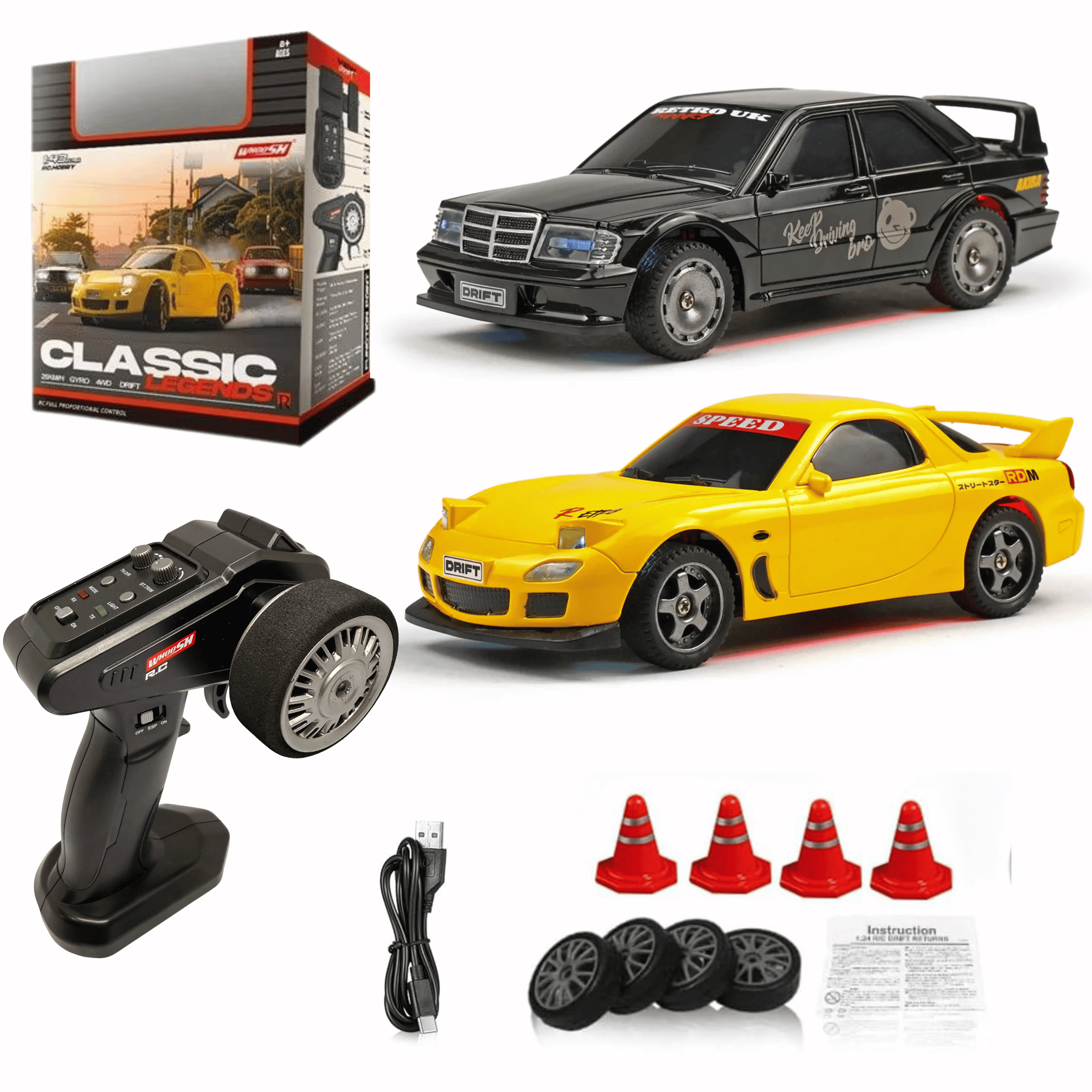 Krishiv RCS RC Drift Car for Kids Adults - 1:43 Scale 4WD Proportional Steering Remote Control Car with LED Lights High Speed 25km/h Toy Gift