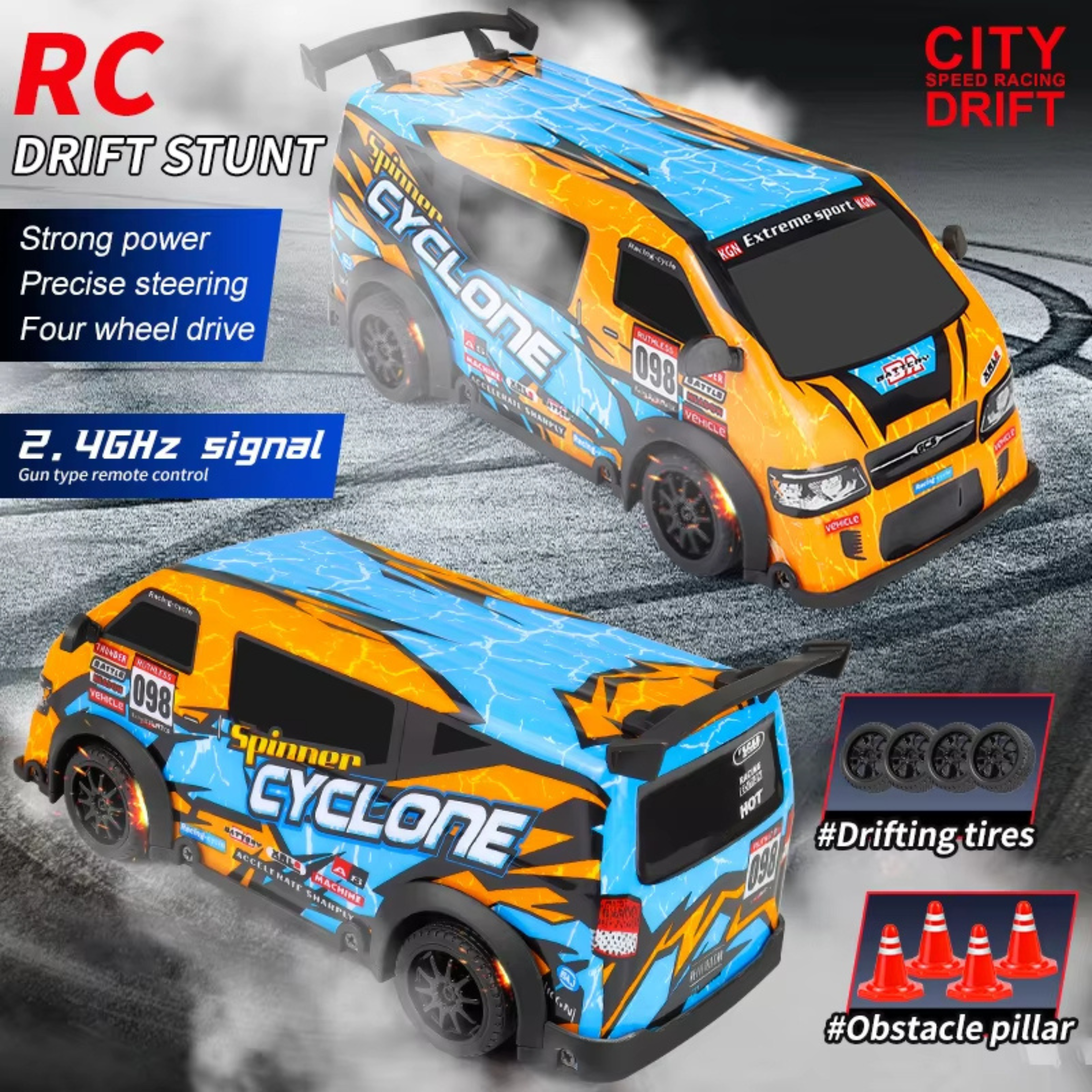 Krishiv RCS RC Drift Car for Boys - 1:24 Scale 4WD High Speed 25km/h Remote Control Car with LED Lights JDM Style Drifting USB Rechargeable Battery Indoor Racing Gift