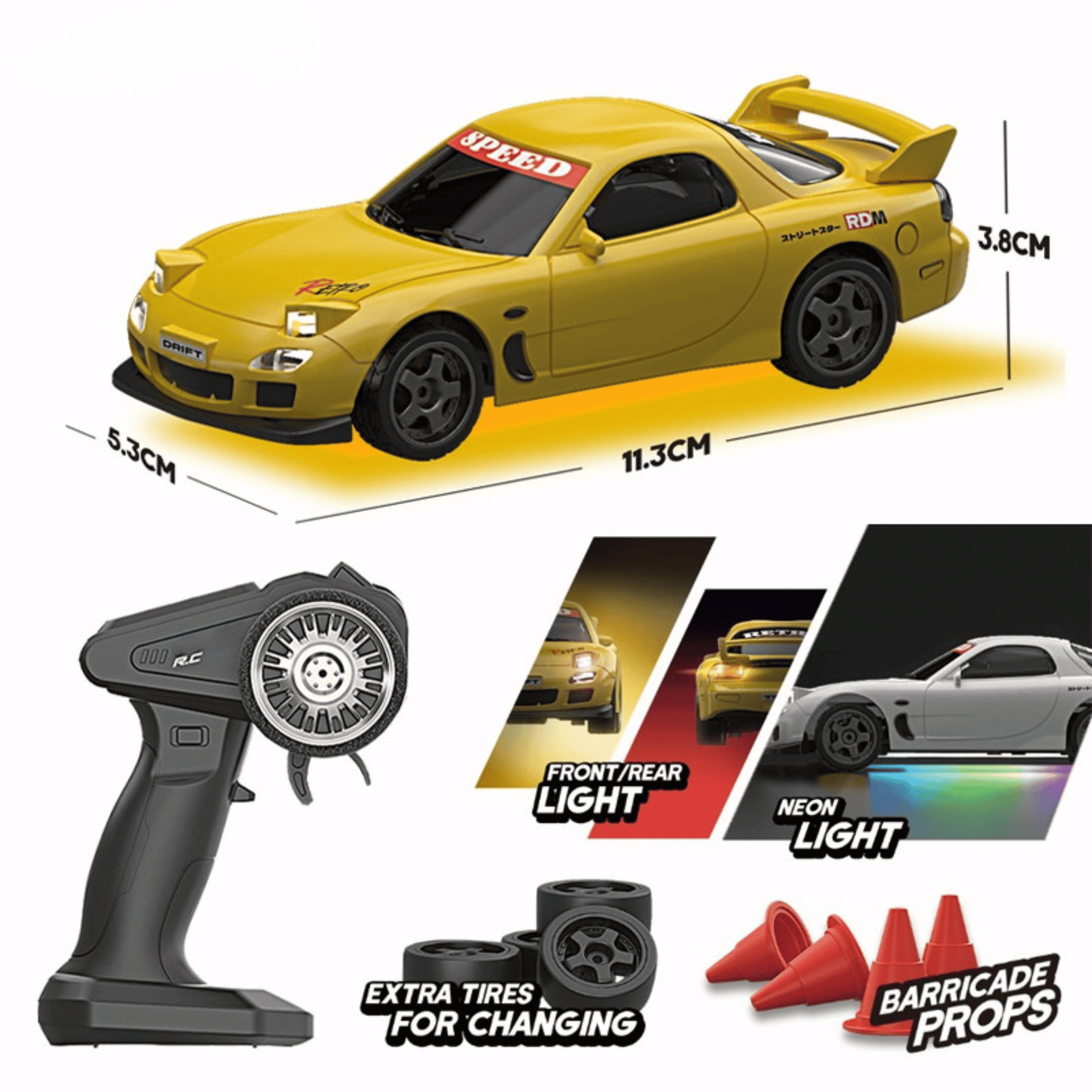 Krishiv RCS RC Drift Car for Kids Adults - 1:43 Scale 4WD Proportional Steering Remote Control Car with LED Lights High Speed 25km/h Toy Gift