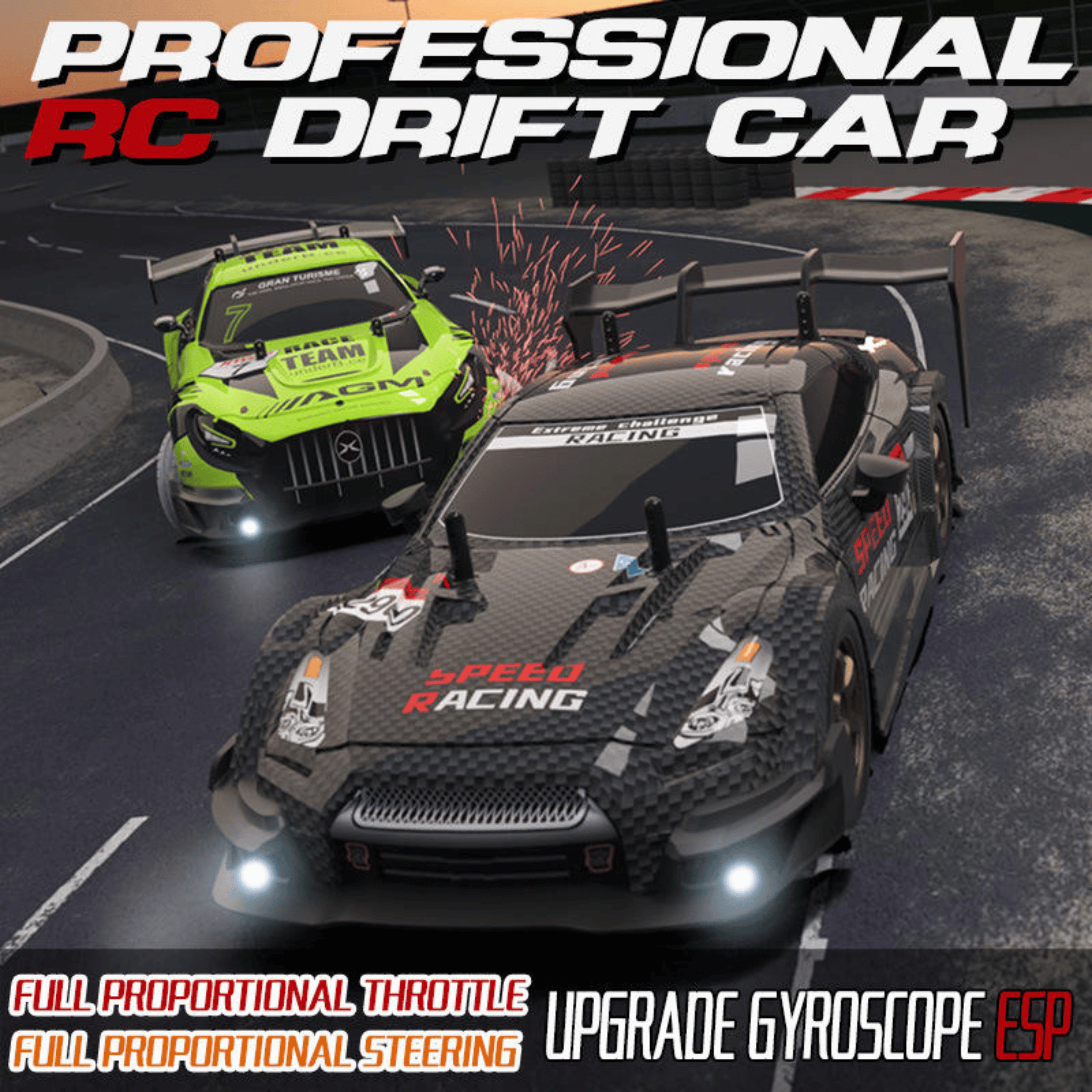 Krishiv RCS 1:16 Scale RC Drift Car 4WD with ESP Gyro Stability System 2.4GHz Proportional Control LED Lights High Speed 30 km/h Remote Control Car for Kids and Adults