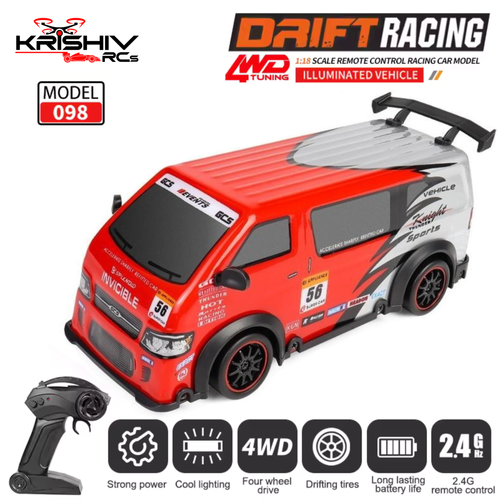 Krishiv RCS RC Drift Car for Boys - 1:24 Scale 4WD High Speed 25km/h Remote Control Car with LED Lights JDM Style Drifting USB Rechargeable Battery Indoor Racing Gift
