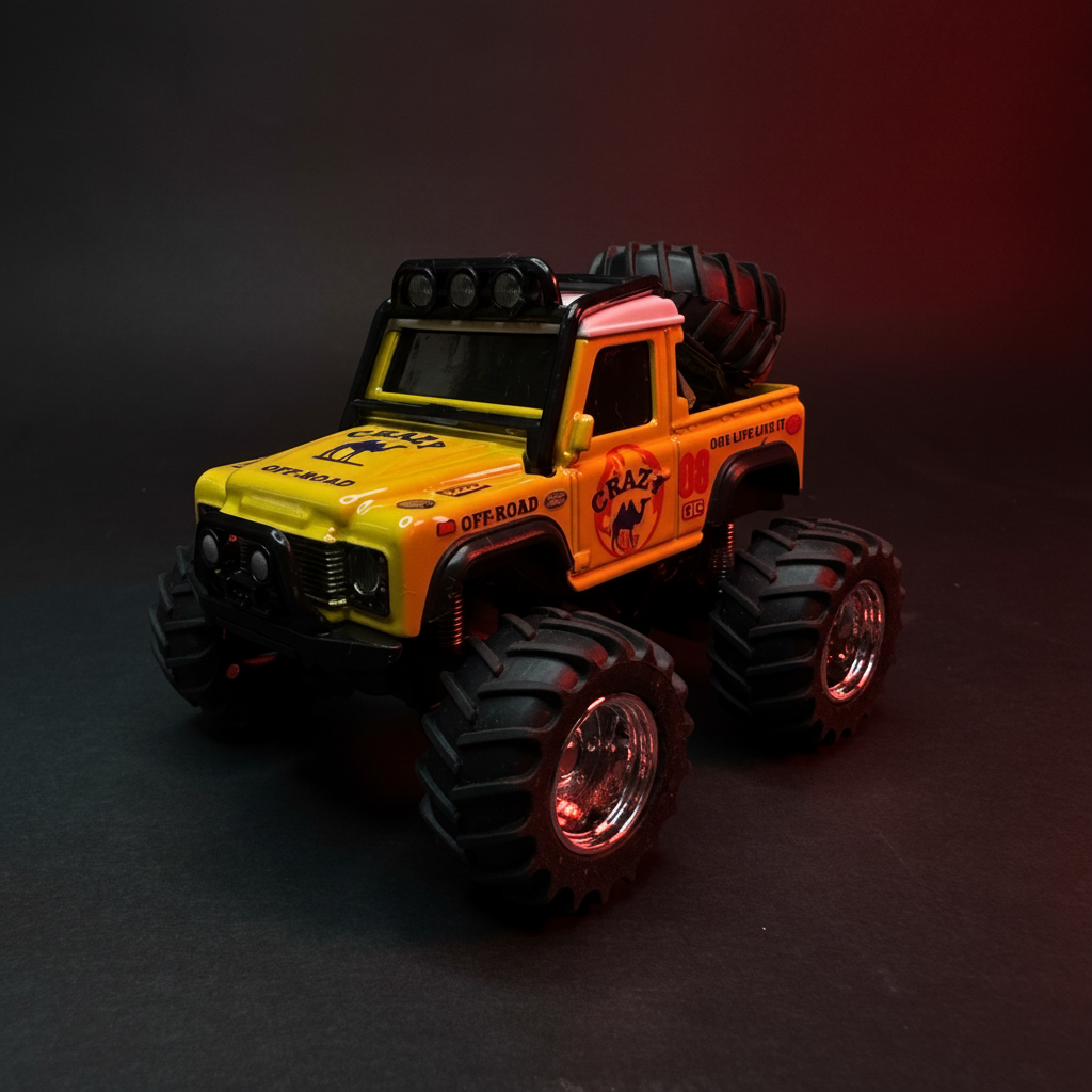 Crazy Off-Road RC Monster Truck Side View - Dark Background