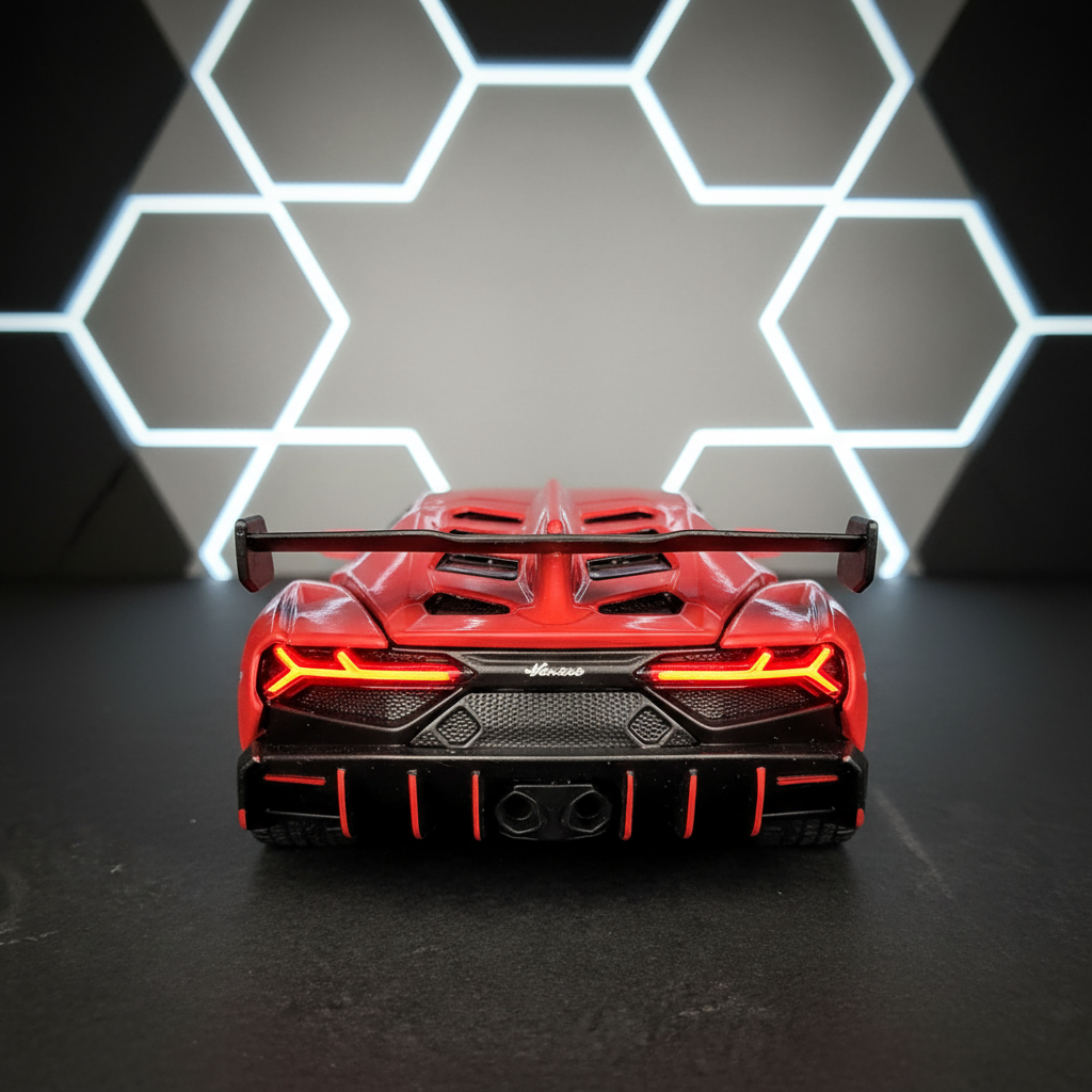 Lamborghini Veneno Red – Rear view hexagon background