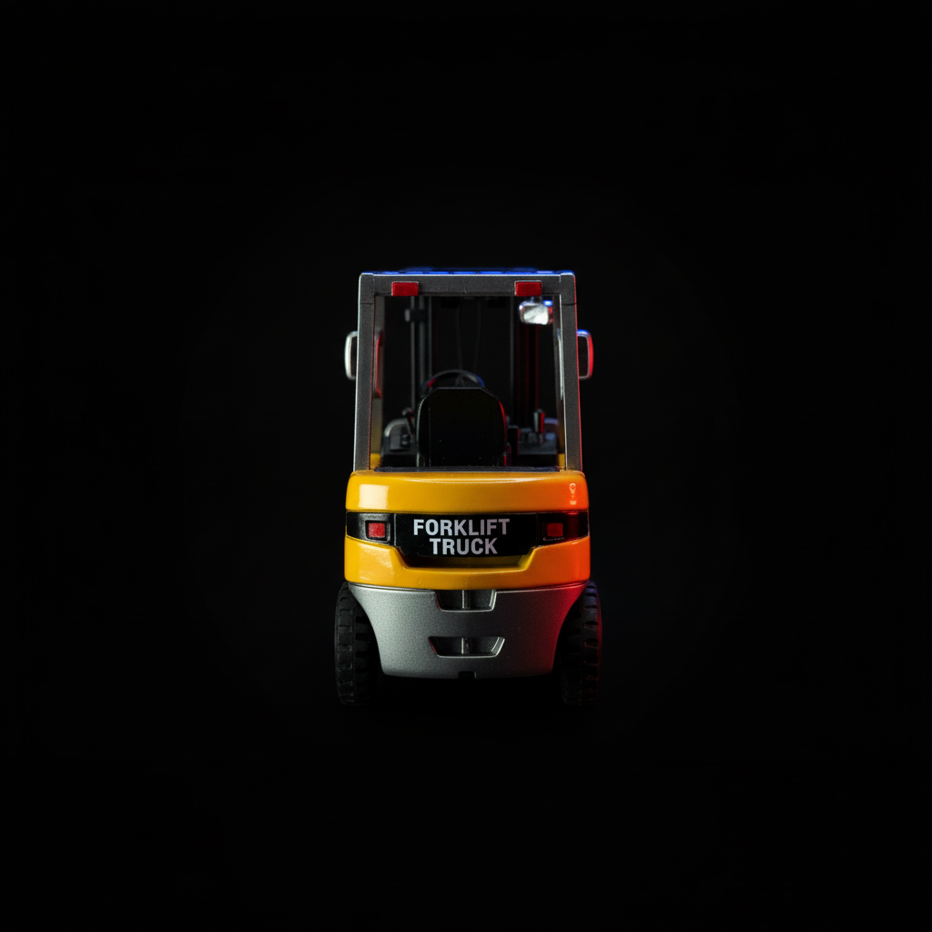 Trasped RC Forklift 1:64 yellow – rear view dark background