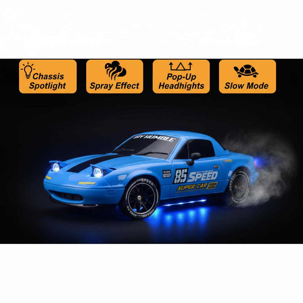 Speed 4WD Drift Racing X – Feature highlights: Spotlight, Spray, Pop-Up Headlights, Slow Mode