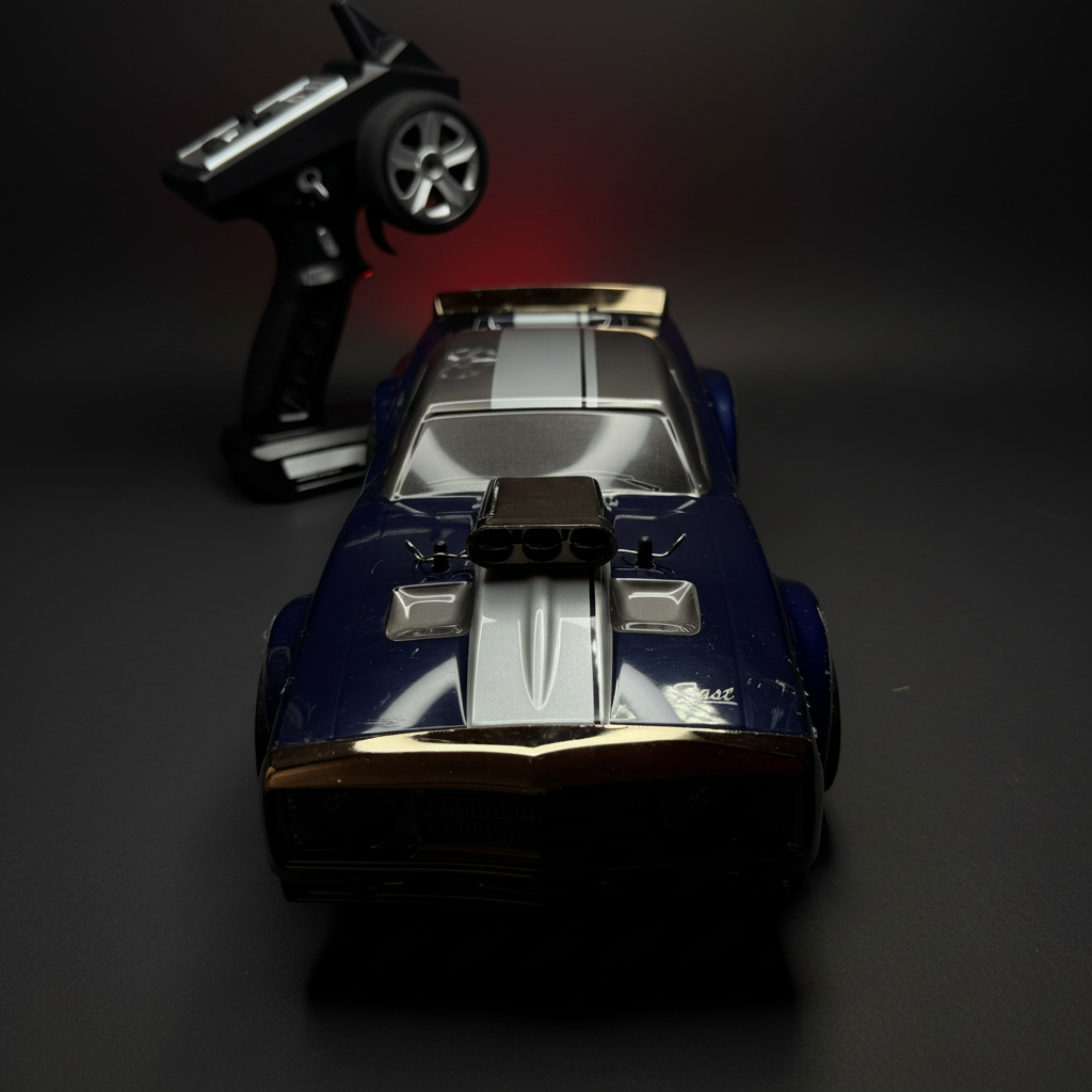 Hurricane RC Car Front View - Dark Background Red Accent
