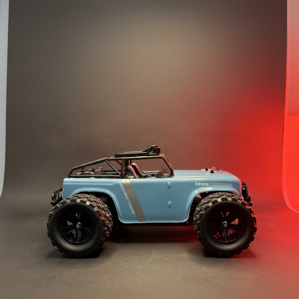 Strong Sandstorm RC Monster Truck – top-down overhead dark background