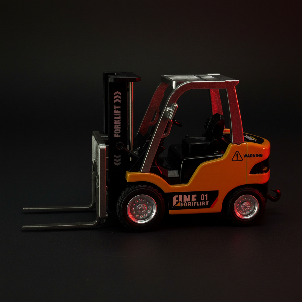Trasped RC Forklift 1:64 red – rear 3/4 dark background