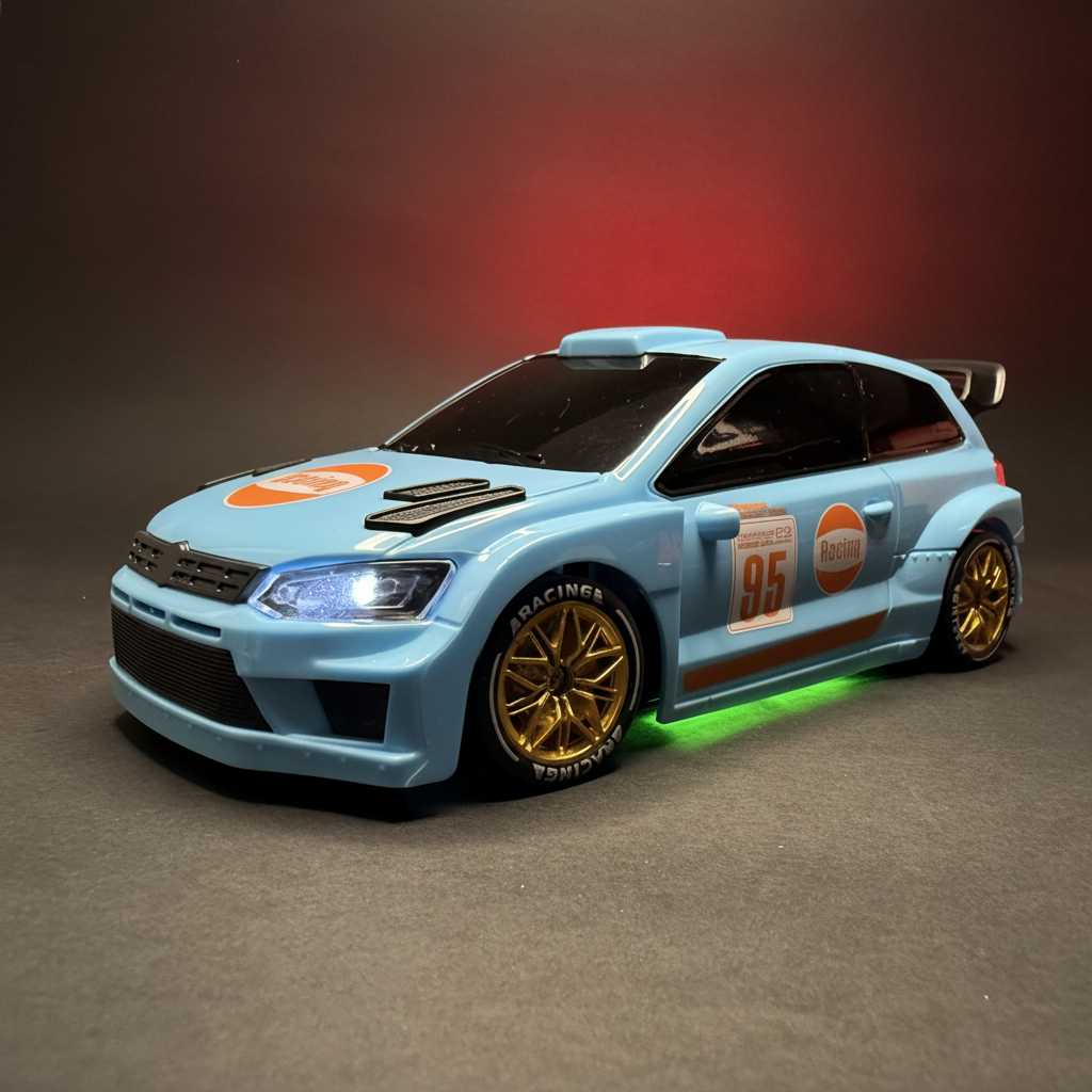 RC Rally Drift Car 3/4 Rear Green Underglow - Dark Background