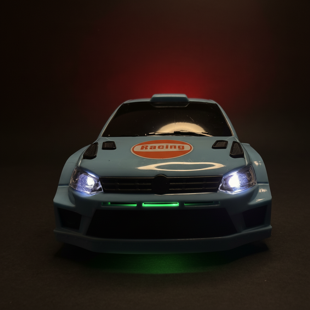 RC Rally Drift Car Side View Green Underglow - Dark Background