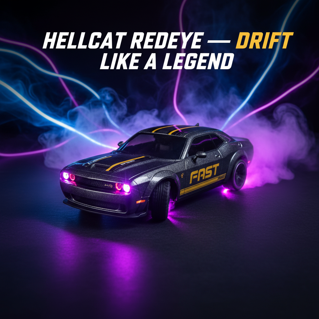 Krishiv RCS Desktop Drifter 1:43 — Dodge Challenger SRT Hellcat Redeye App Controlled 4WD RC Drift Car with LED Lights