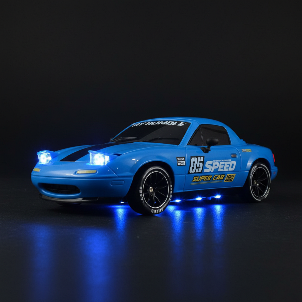 Speed 4WD Drift Racing X – Blue Mazda RC Drift Car hero shot on dark background