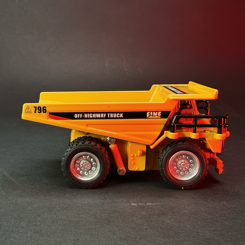 RC Dump Truck Yellow Side View - Dark Background