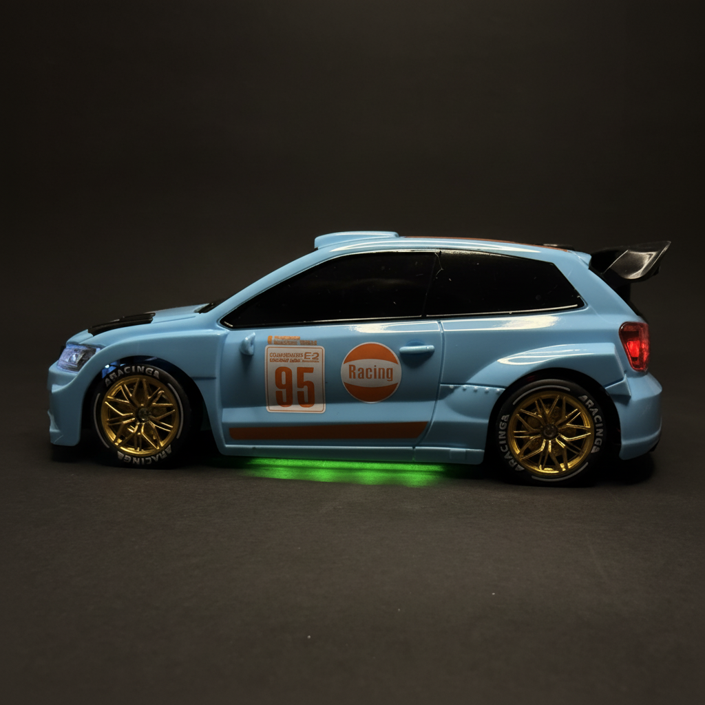 RC Rally Drift Car Side View 2 Green Underglow - Dark Background