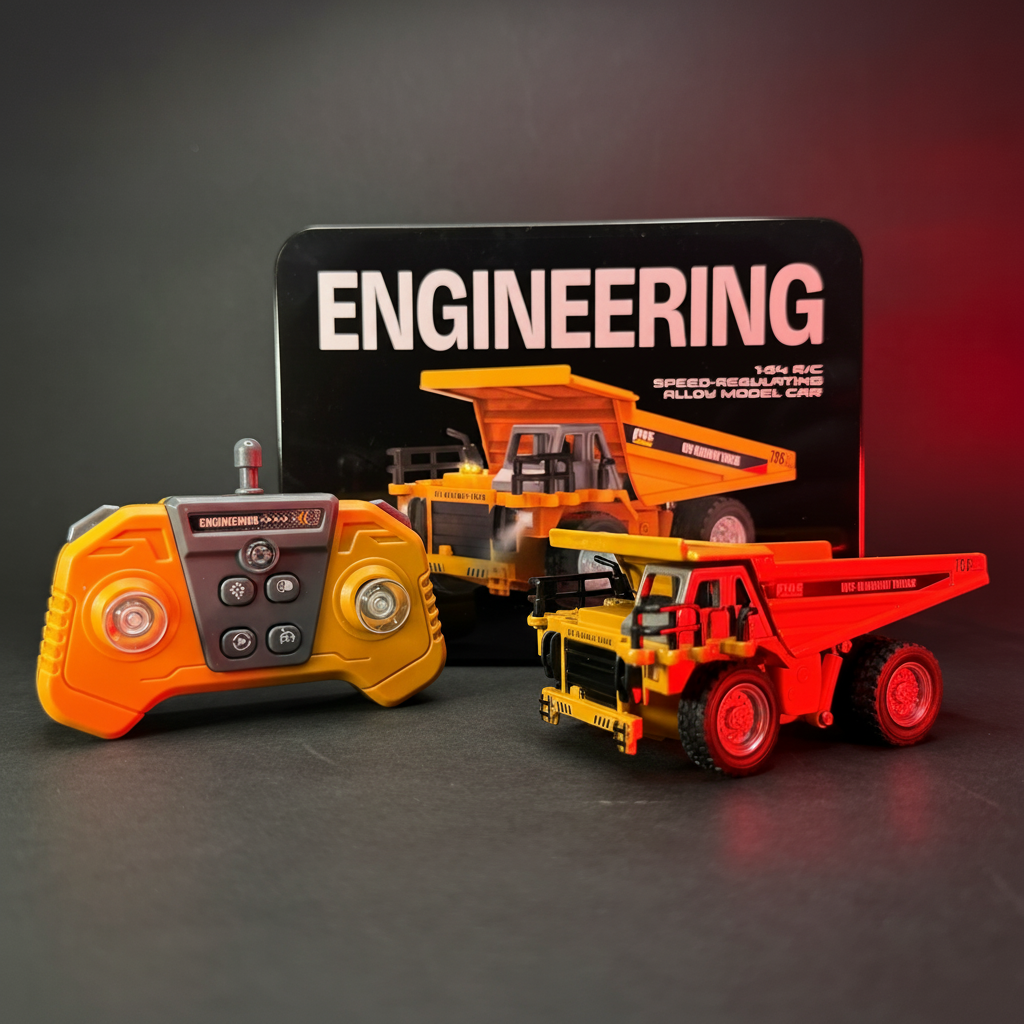 RC Dump Truck Remote and Gift Box - Dark Background