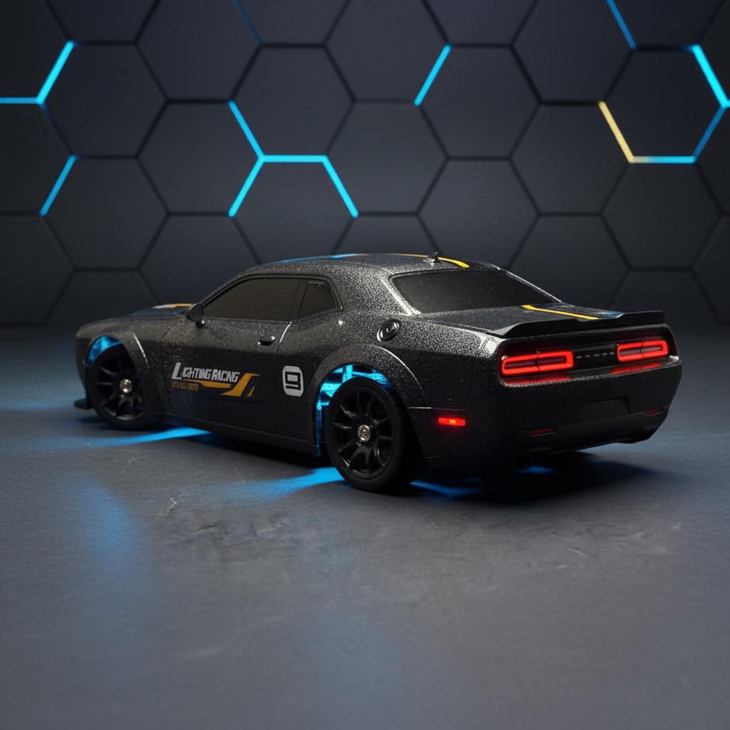 Dodge Challenger SRT Hellcat Redeye RC Drift Car – Rear 3/4 hexagon background