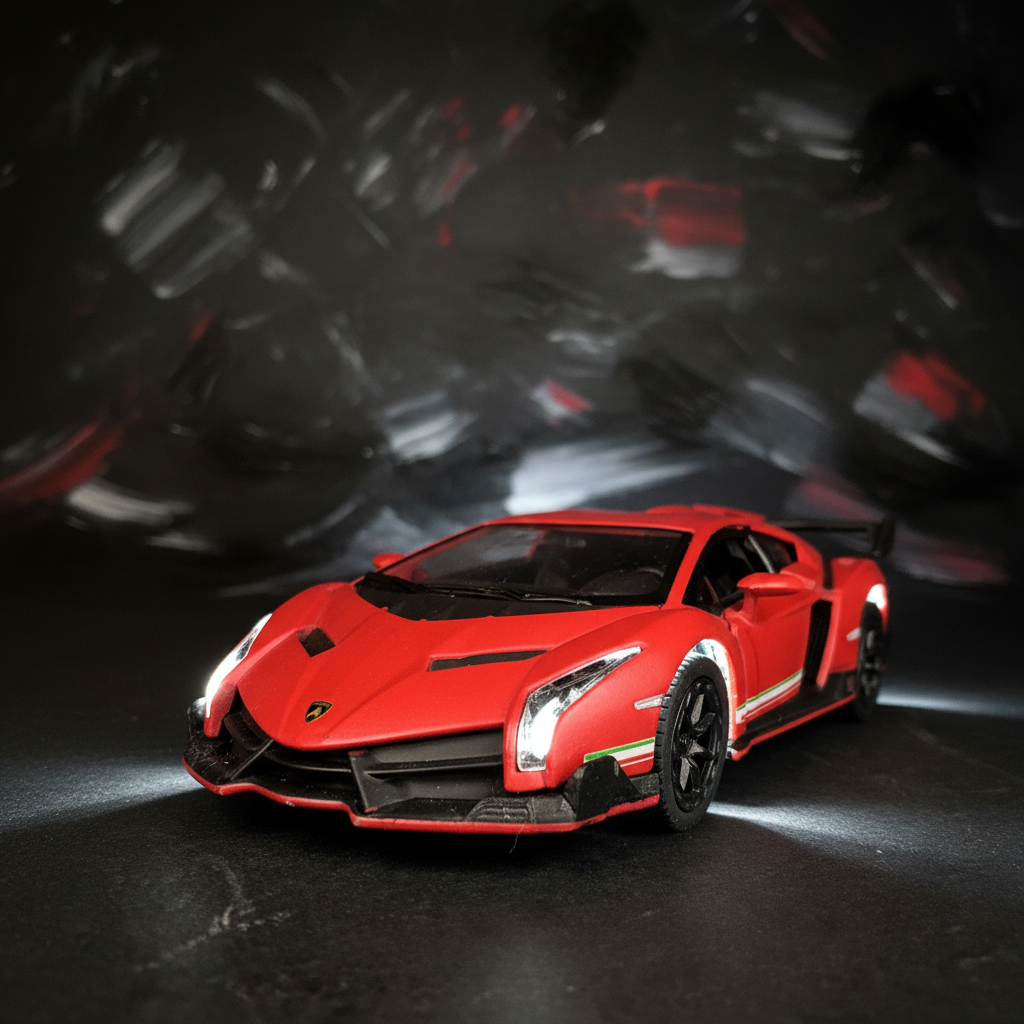 Lamborghini Veneno Red – Front bumper close-up paint stroke background