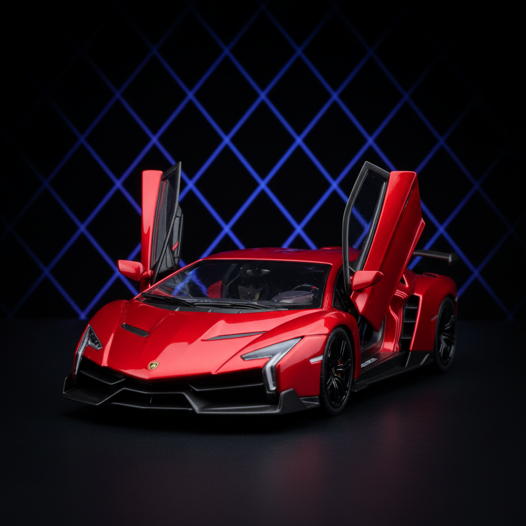 Lamborghini Veneno Red – Doors open diamond grid background