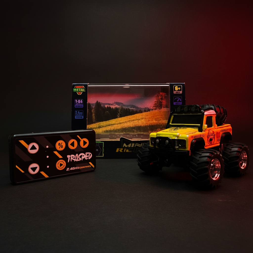 Crazy Off-Road RC Monster Truck 3/4 Front View - Dark Background