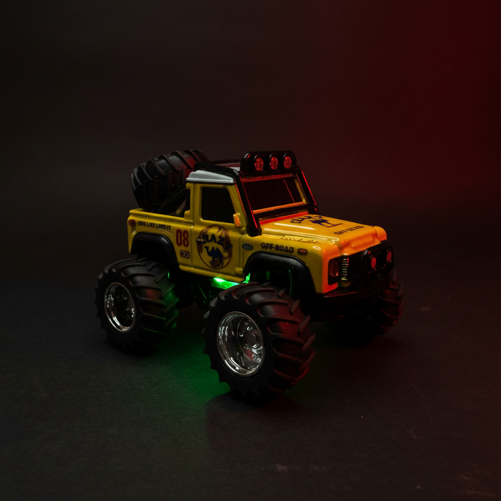 Crazy Off-Road RC Monster Truck Rear View Green Underglow - Dark Background