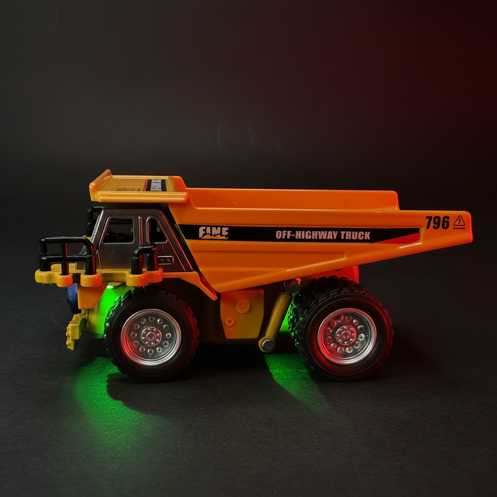 RC Dump Truck LED Side View - Dark Background