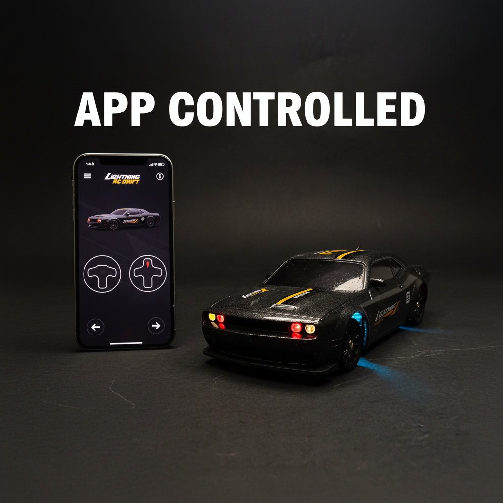 Krishiv RCS Desktop Drifter 1:43 — Dodge Challenger SRT Hellcat Redeye App Controlled 4WD RC Drift Car with LED Lights