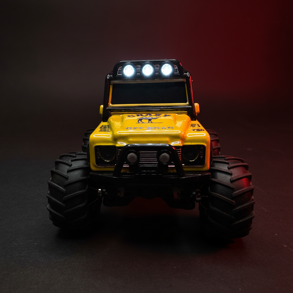Crazy Off-Road RC Monster Truck White Headlights Roof Lights - Dark Background