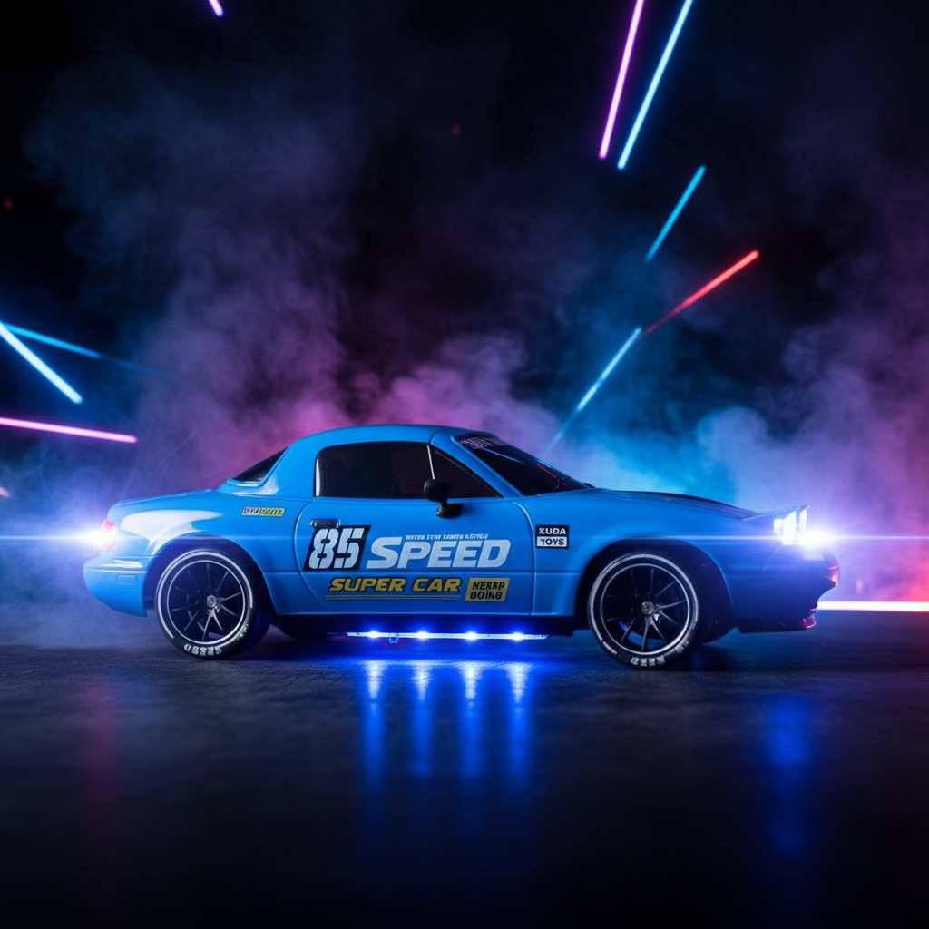 Speed 4WD Drift Racing X – Side profile with glowing blue LED chassis lights