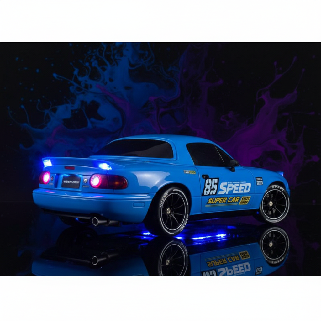 Speed 4WD Drift Racing X – Rear 3/4 angle with glowing LED chassis lights