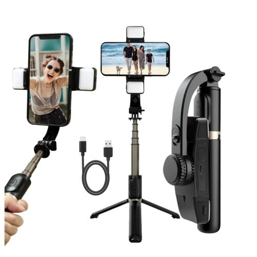Selfie Stick with Gimbal Stabilizer & LED Light