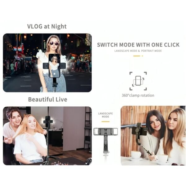 Selfie Stick with Gimbal Stabilizer & LED Light